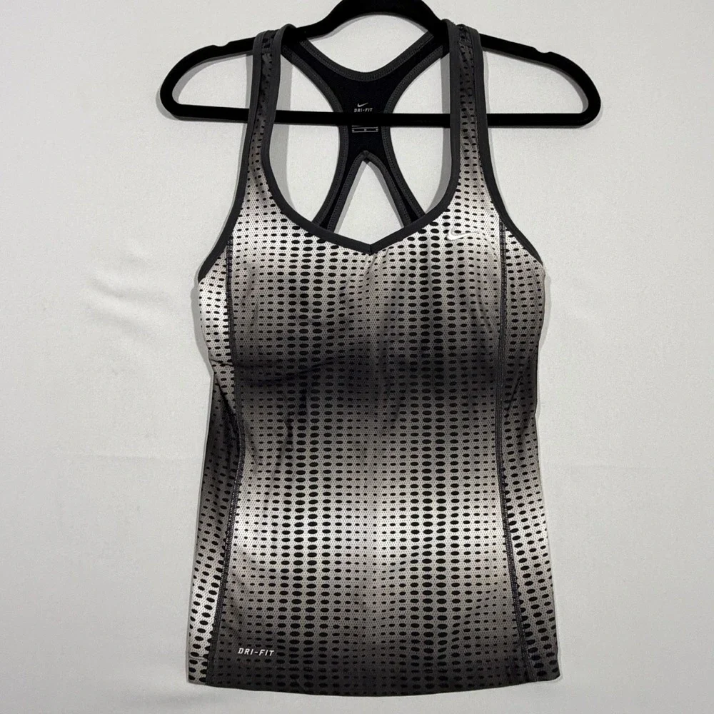 Nike Tank Top Dri-FIT Built-in Bra Gradient Dot Black Gray Women Size M 485025